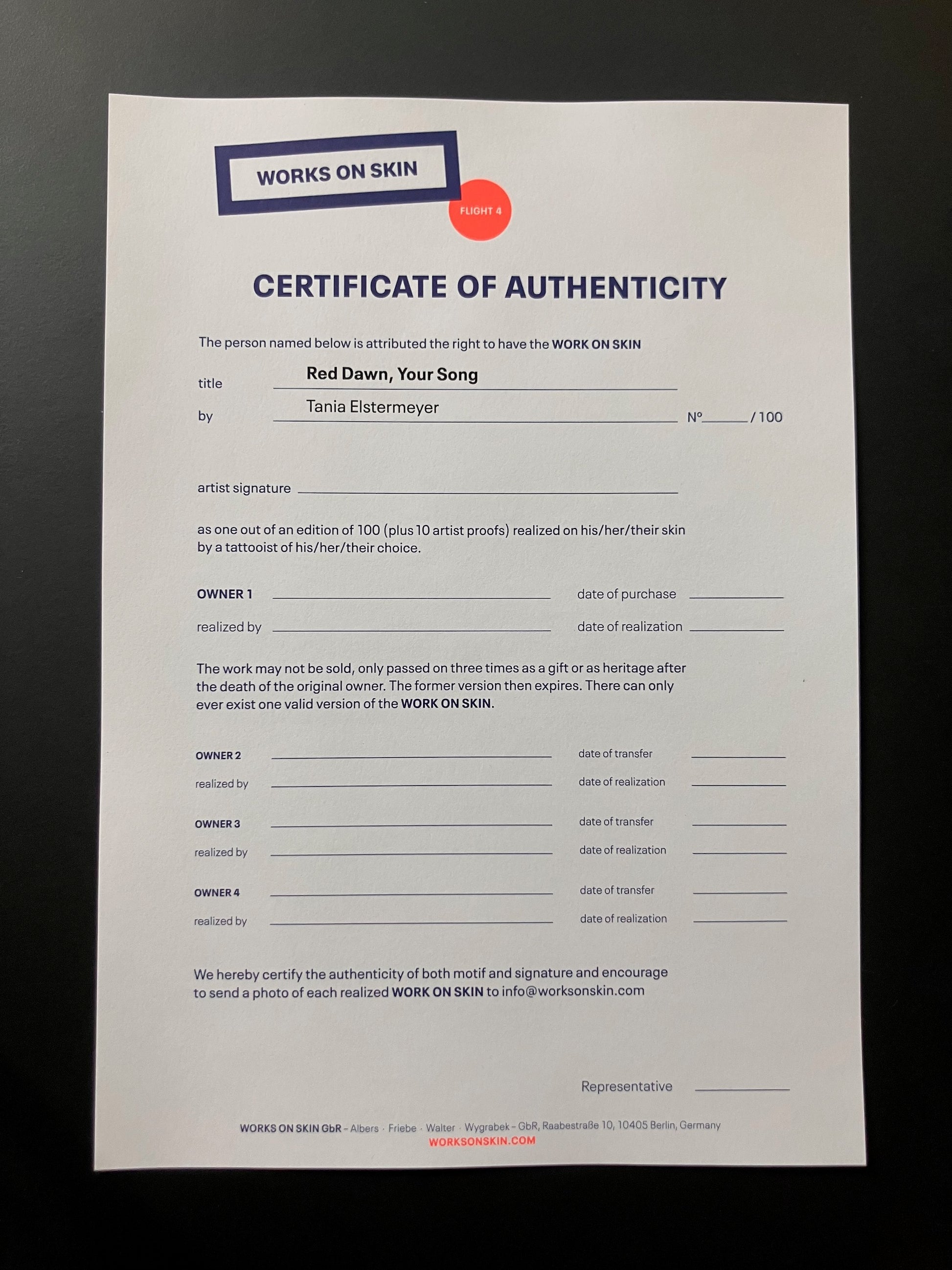 Tania Elstermeyer - certificate front